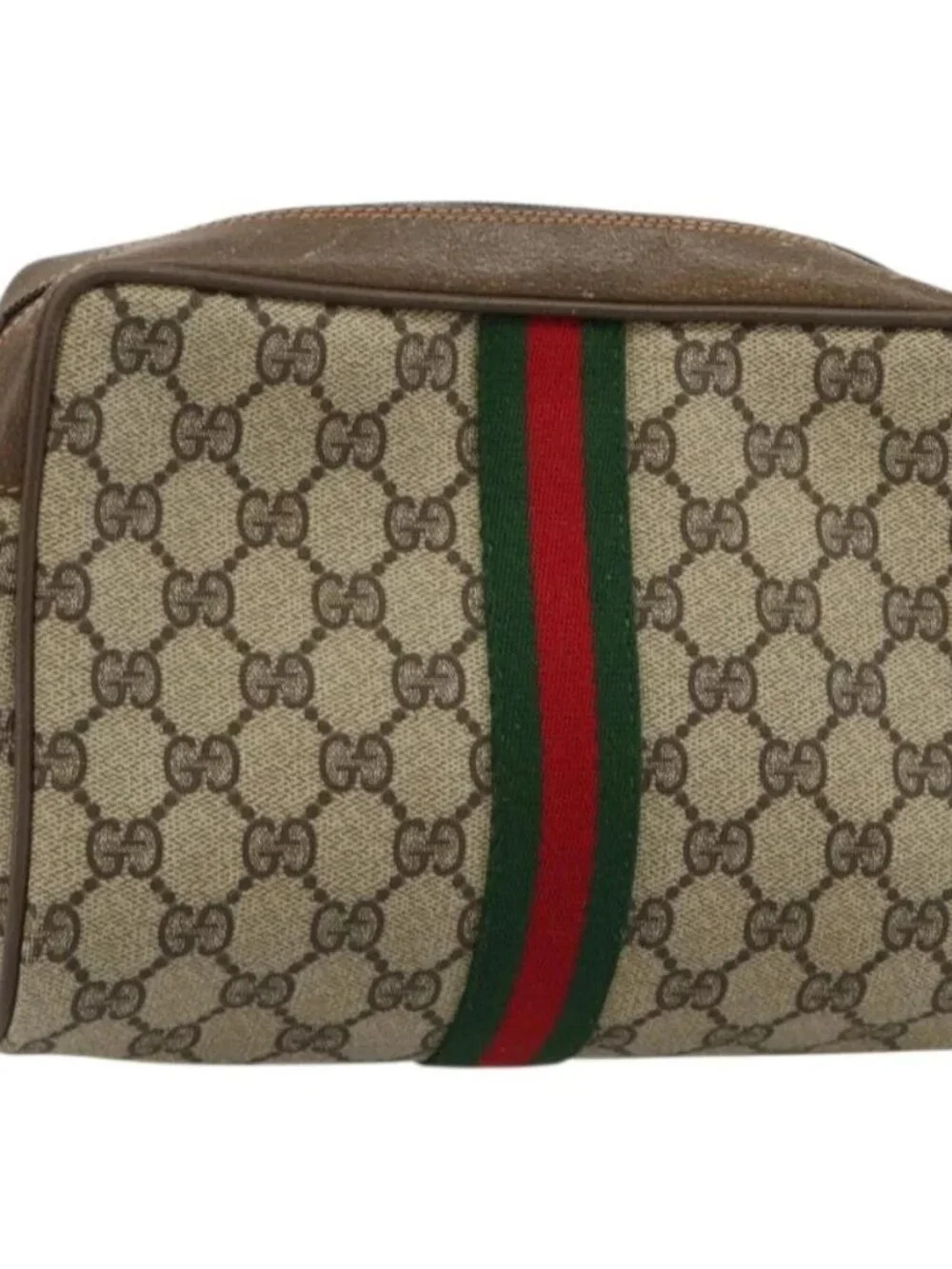 GUCCI GG Supreme Web Sherry Line Bag PVC Beige Gold 63 01 012 Auth BA13336